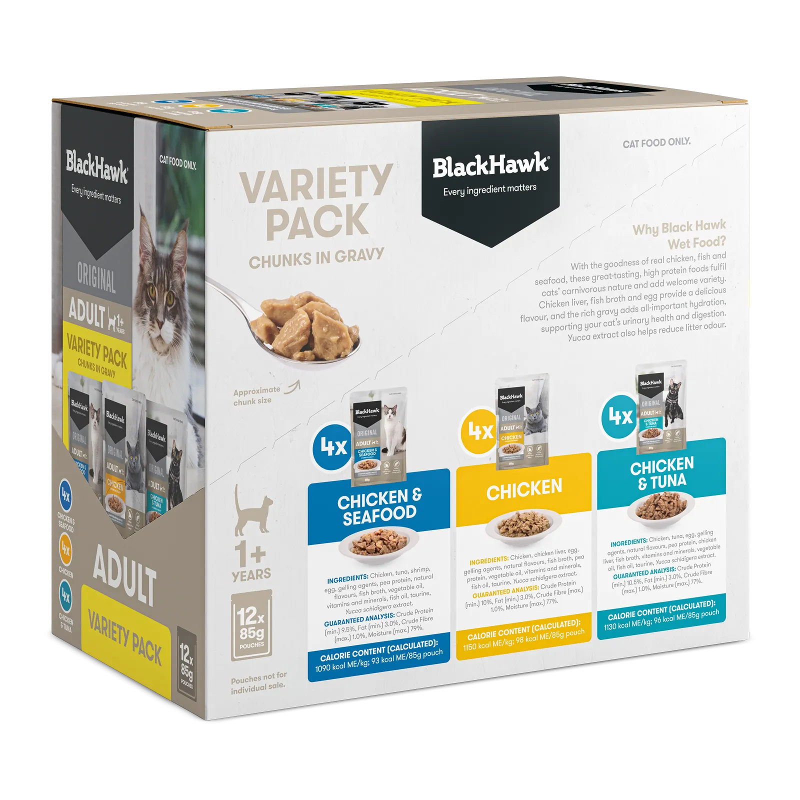 Black Hawk Original Cat Food Pouch Adult Variety Pack in Gravy