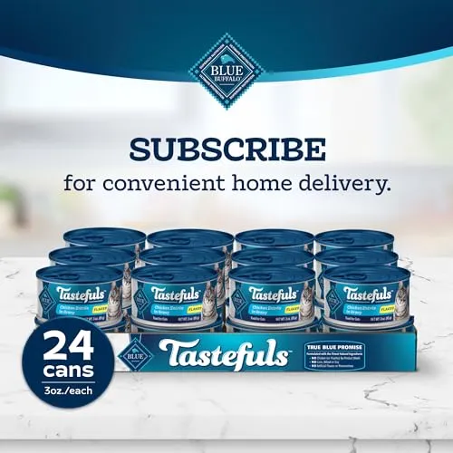 Blue Buffalo Tastefuls Natural Wet Food for Adult Cats, Flaked Chicken Entrée in Gravy, 3-oz. Cans, 24-Count Multi-Pack