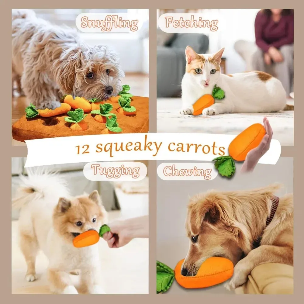 Carrot Snuffle Mat for Dogs and Cats - Puzzle Toy with 12 Carrots - Interactive Pet Stress Relief - Chew Toys for Small, Medium, and Large Dogs