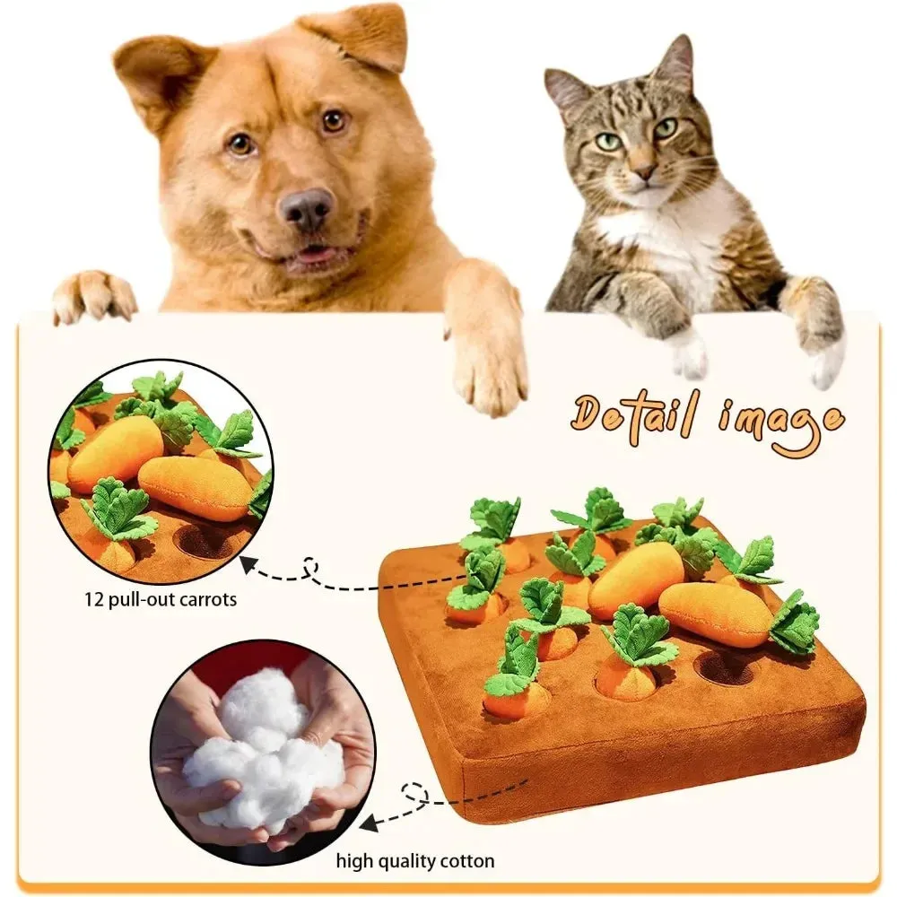 Carrot Snuffle Mat for Dogs and Cats - Puzzle Toy with 12 Carrots - Interactive Pet Stress Relief - Chew Toys for Small, Medium, and Large Dogs