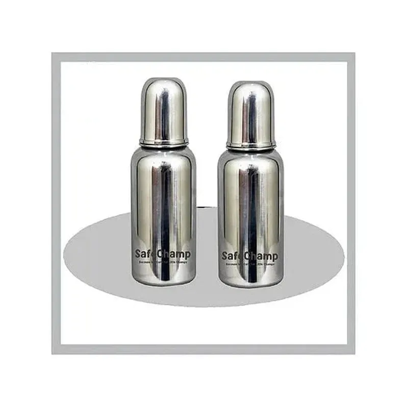 Missile Sterilizable 304 Grade Joint Less Steel Feeding Bottle (Pack-2) - 200 ml & 300 ml