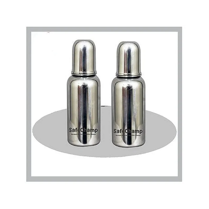 Missile Sterilizable 304 Grade Joint Less Steel Feeding Bottle (Pack-2) - 250 ml & 300 ml