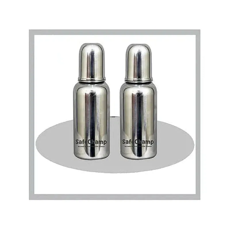 Missile Sterilizable 304 Grade Joint Less Steel Feeding Bottle (Pack-2) - 250 ml