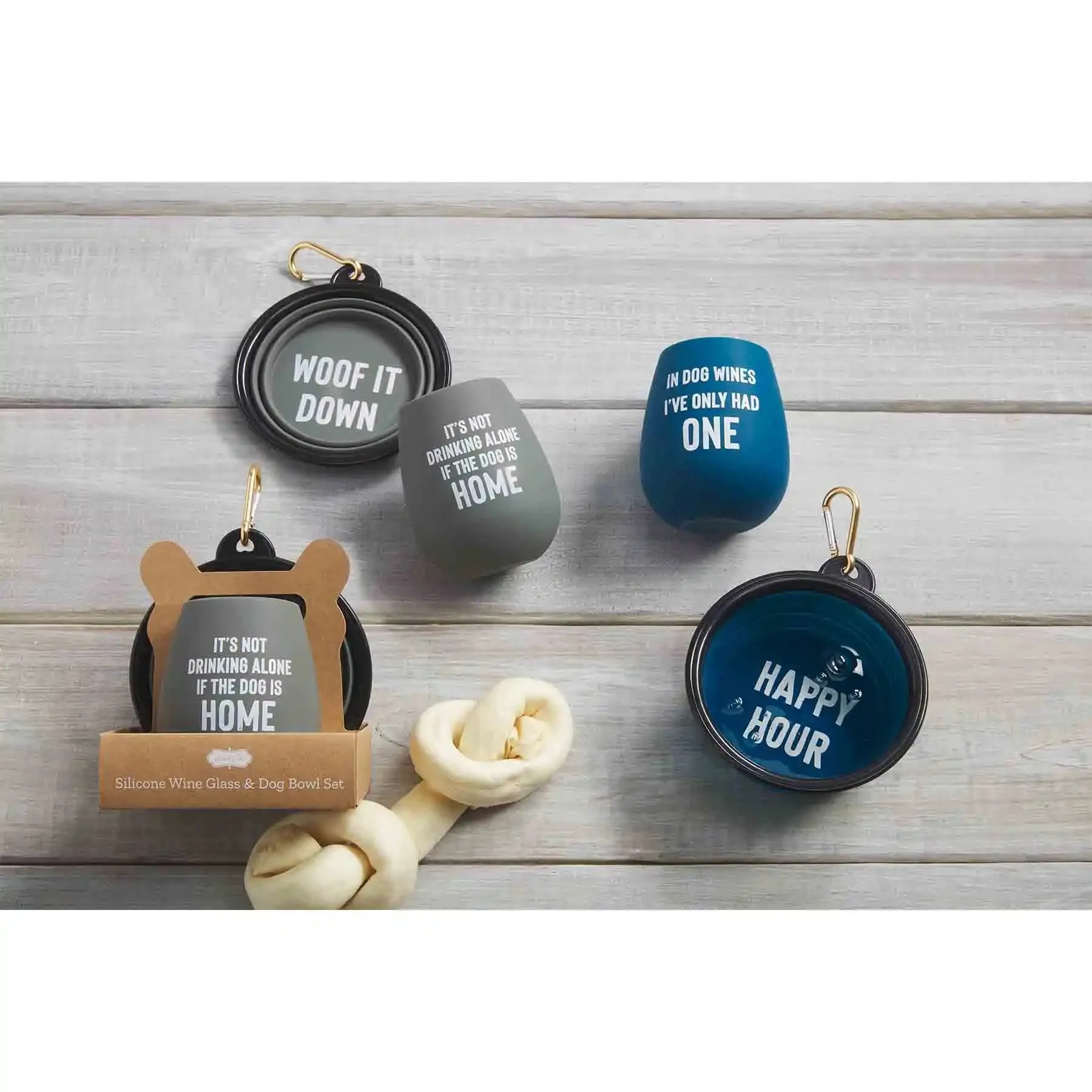 "In Dog Wines" Blue Wine Glass and Dog Bowl Set