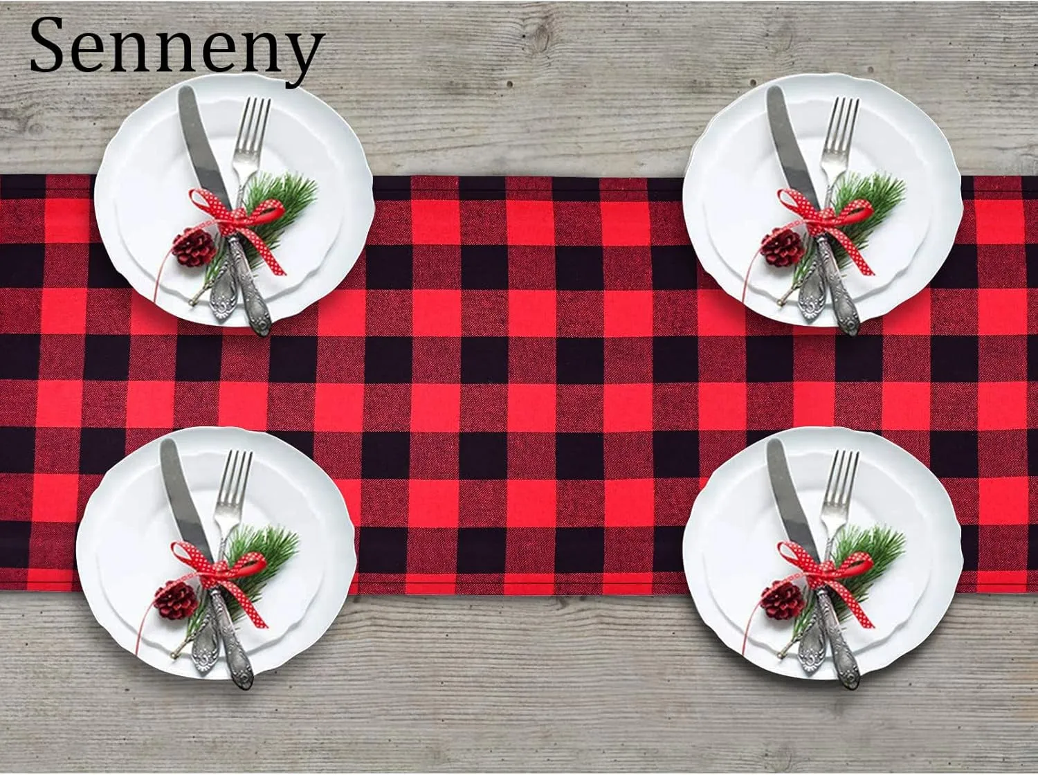 Red and Black Buffalo Check Cotton Table Runner - Classic Stylish Design for Family Dinners and Holidays