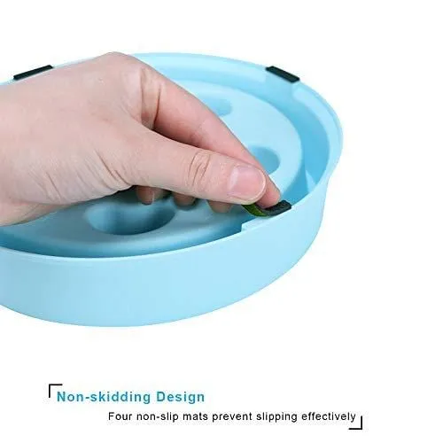 UPSKY Slow Feeder Dog Bowl Fun Feeder No Chocking Slow Feeder Bloat Stop Dog Cat Food Water Bowl with Funny Pattern, Blue