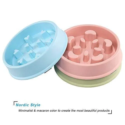 UPSKY Slow Feeder Dog Bowl Fun Feeder No Chocking Slow Feeder Bloat Stop Dog Cat Food Water Bowl with Funny Pattern, Blue
